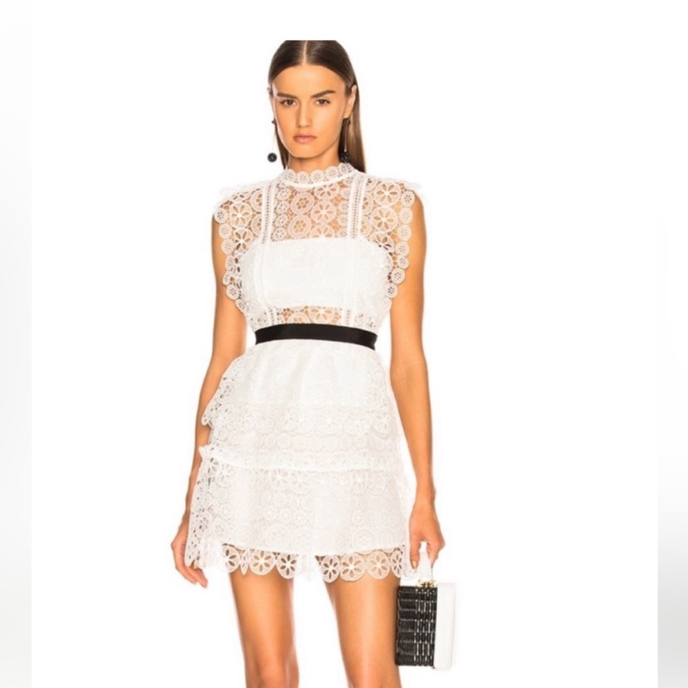 Self-Portrait white floral lace mini dress size 6 NWOT